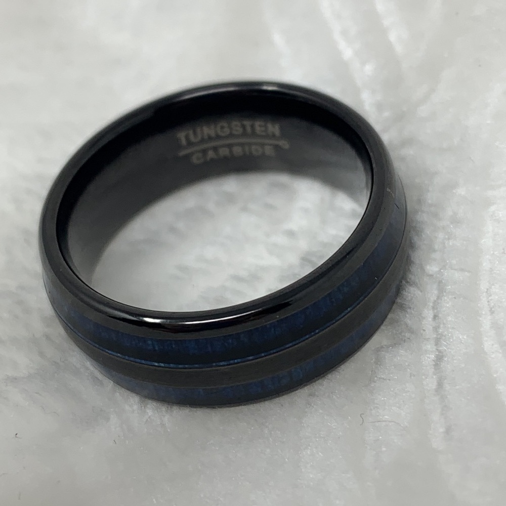 Tungsten Carbide blue black ring band size 8.5